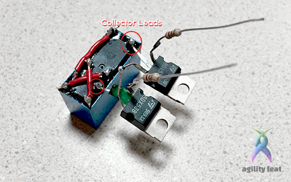 Picture showing how to hook up collector leads from transistors to polarity reversal relay switch