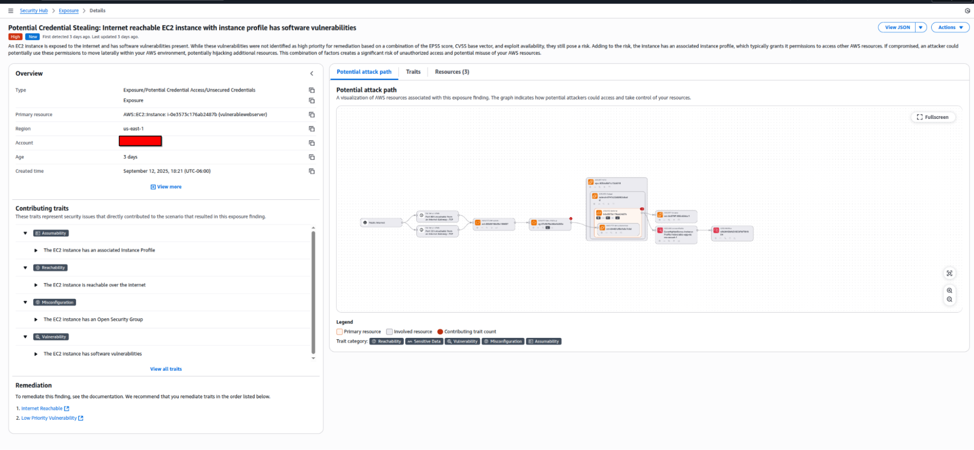 Automated Compliance in AWS Security Hub Showing EC2 Credential Exposure
